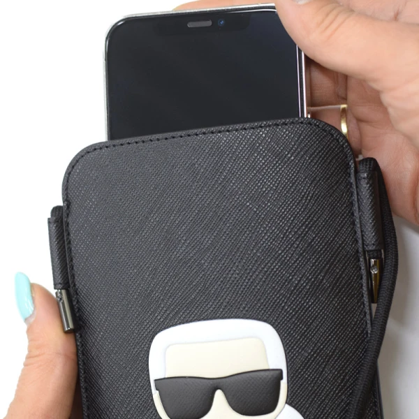 Torbica Karl Lagerfeld Pouch Pu Saffiano Karl Head Large za telefone do 6,7\'' crna ( KLHCP12LOPHKHK)