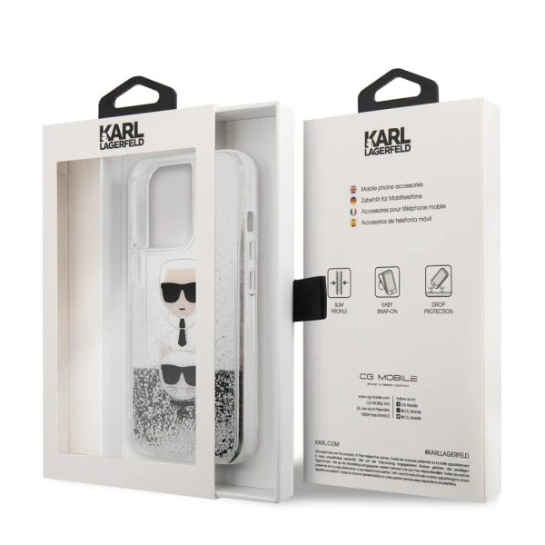 Torbica Karl Lagerfeld Hc Liquid Glitter 2 Heads za iPhone 14 Pro 6.1 srebrna (KLHCP14LKICGLS)