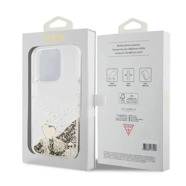 Torbica Guess Hc Liquid Glitter Charms za iPhone 15 Pro 6.1 zlatna (GUHCP15LGLHFLGO)