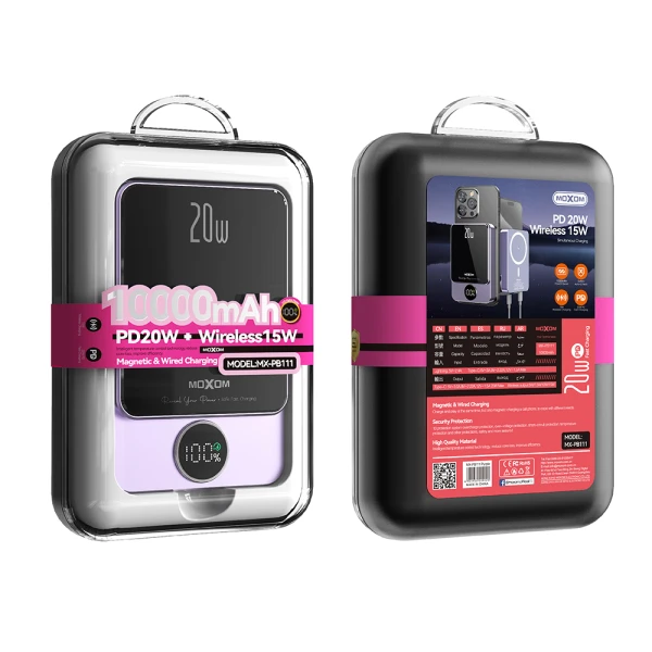 Power bank magsafe moxom mx-pb111 led pd20w 10000mah ljubicasti