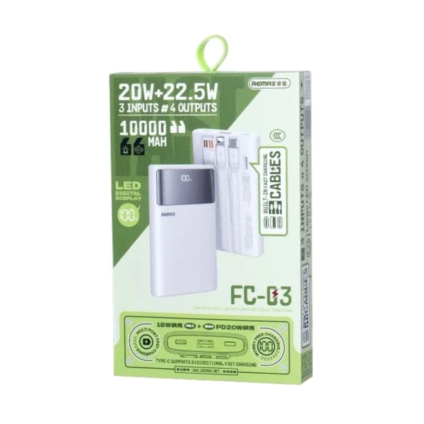 Power bank remax fc-03 led light pd 20w + qc 22.5w 10000mah beli