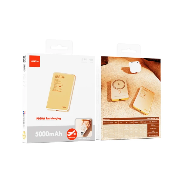 Power bank magsafe moxom mx-pb172 scp 22.5w + pd 20w 5000mah zlatni