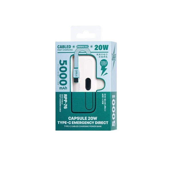 Power bank remax rpp-76 fast charging type-c  5000mah white