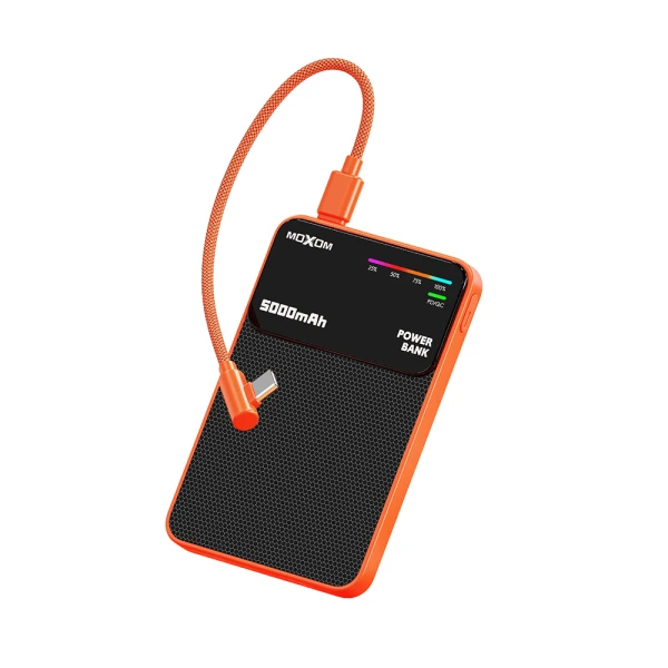 Power bank magsafe moxom mx-pb199 fast pd 20w + wireless 15w type c - type c 5000mah narandzasti