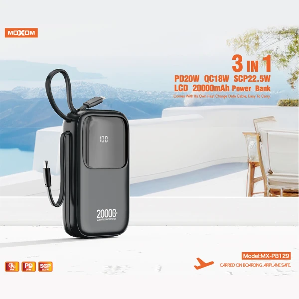 Power bank moxom mx-pb129 pd20w + qc18w + scp22.5w 20000mah ljubicasti