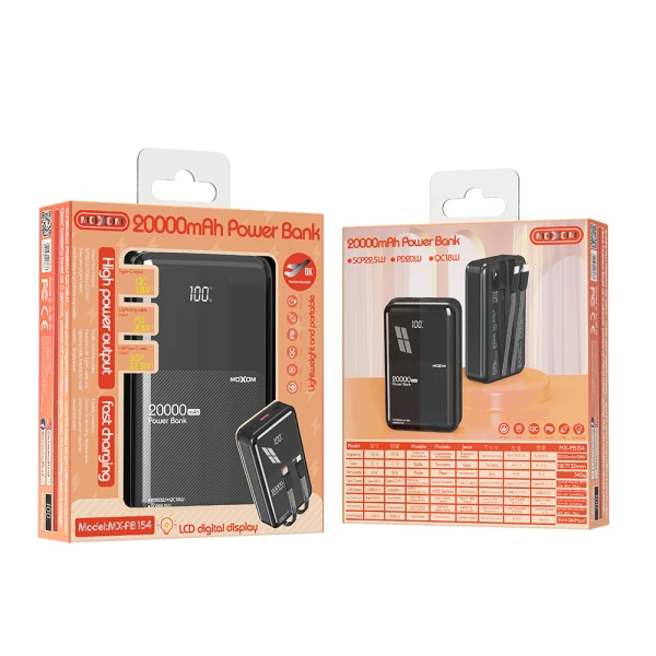 Power bank moxom mx-pb154 20w pd+22.5w qc 20000mah 2.4a crni