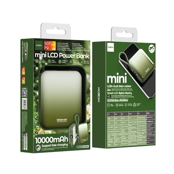 Power bank moxom mx-pb155 fast 10000mah scp 22.5w qc18w+ pd20w 3a zeleni