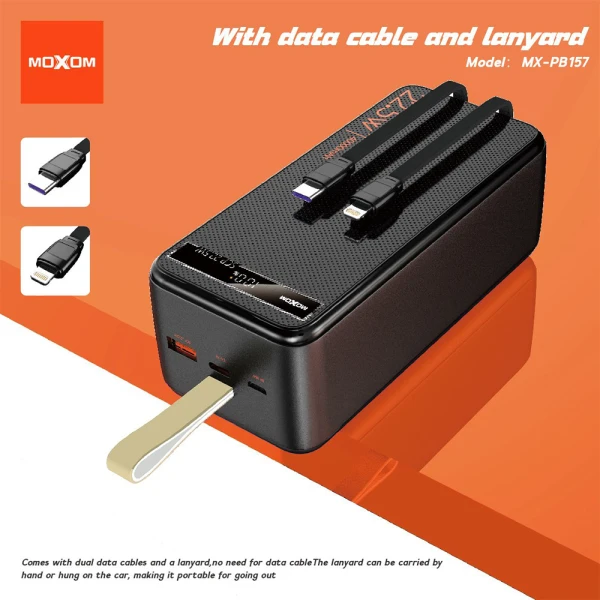 Power bank moxom mx-pb157 20w pd+22.5w 2.4a qc 40000mah 3a crni