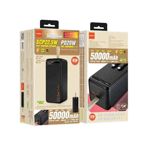 Power bank moxom mx-pb158 super fast usb/pd 22.5w/20w 50000 mah black