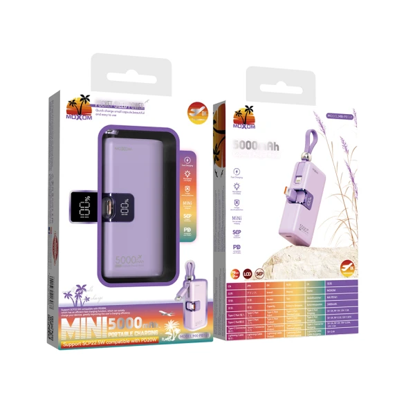 Power bank moxom mx-pb161 fast pd20w+ pd22.5w 5000mah ljubicasta