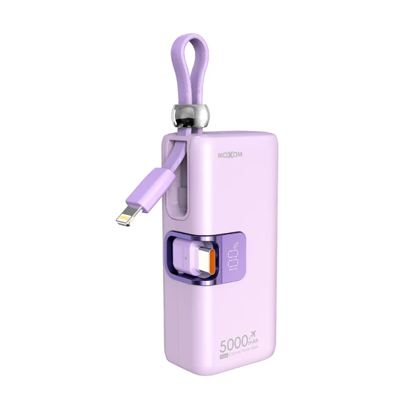 Power bank moxom mx-pb161 fast pd20w+ pd22.5w 5000mah ljubicasta