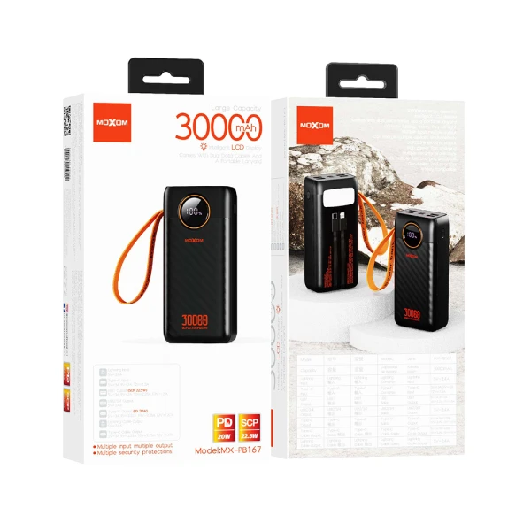 Power bank moxom mx-pb167 fast 20w pd +22.5w 30000mah crni