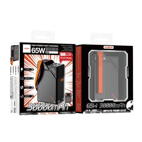 Power bank moxom mx-pb186 esports high power fast charging 65w 30000mah 3a crni