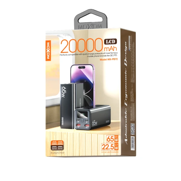 Power bank moxom mx-pb72 pd65w+ qc22.5w 65w 20000mah crni