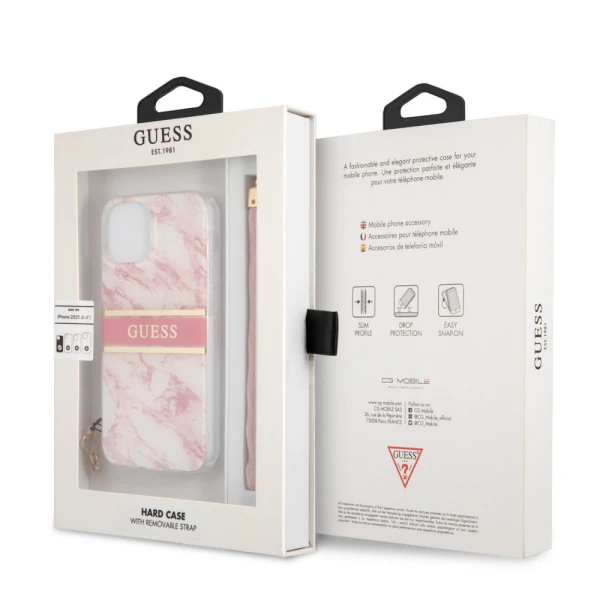 Torbica Guess Marble Strap za iPhone 13 6.1 roze (GUHCP13MKMABPI)