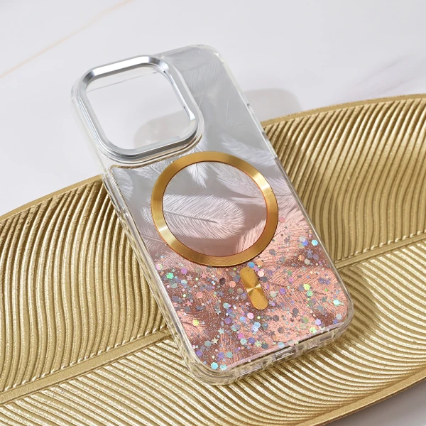 Torbica Magsafe Glitter za iPhone 15 Pro 6.1 zlatna