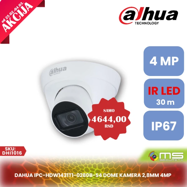 DAHUA IPC-HDW1431T1-0280B-S4 dome kamera 2,8mm 4MP