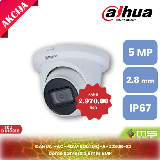 DAHUA HAC-HDW1500TMQ-A-0280B-S2 dome kamera 2,8mm 5MP
