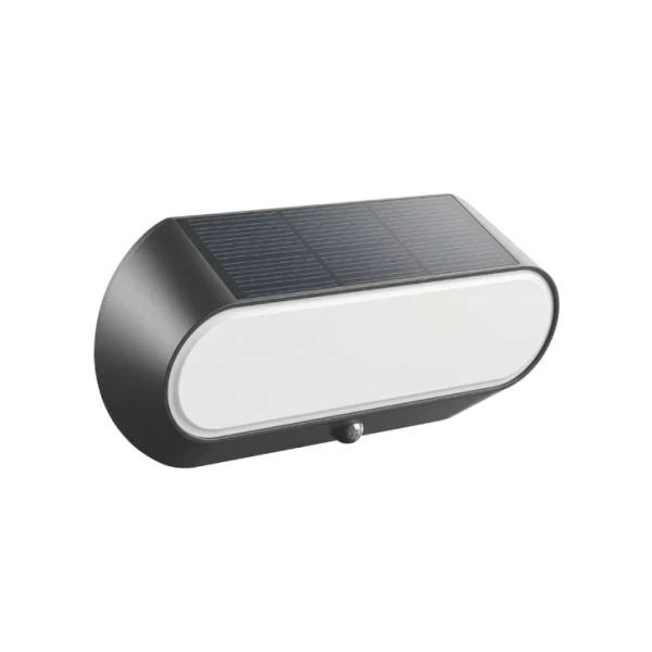 Ovalna solarna zidna lampa sa senzorom pokreta, 5W, 500lm, 4000K, crna
