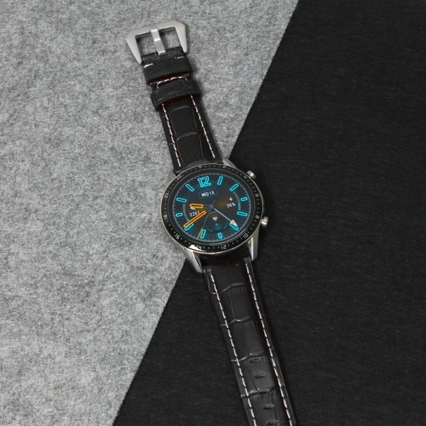 Narukvica elegant relief kozna za smart watch 22mm crna