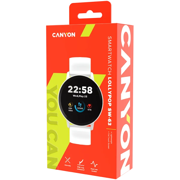 CANYON Lollypop SW-63, Smart watch, 1.3inches IPS full touch screen, Round watch, IP68 waterproof, multi-sport mode, BT5.0, compatibility w
