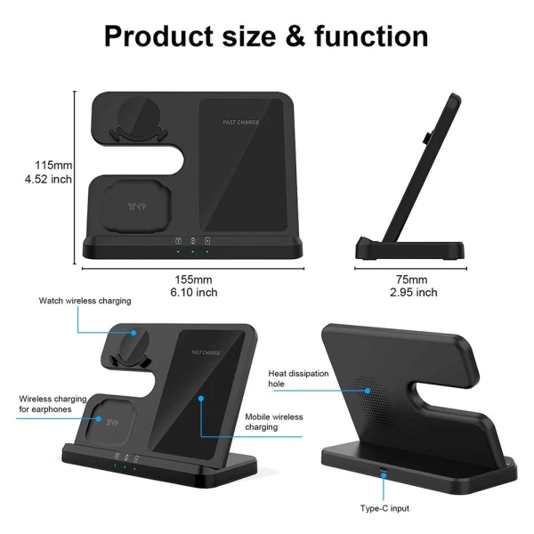 Desktop drzac za mobilni telefon Q10B-X 3u1 (wireless punjac za mobilni telefon, slusalice i Samsung smart watch)