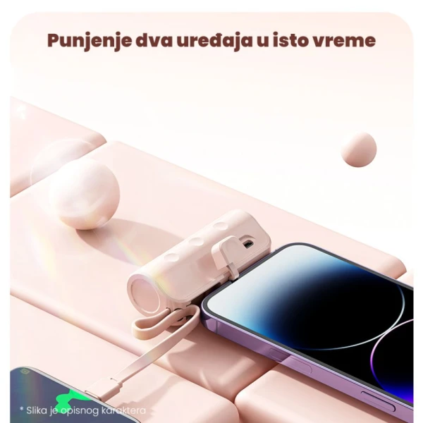 Power bank prenosiva baterija privezak 5000mAh Type C crna