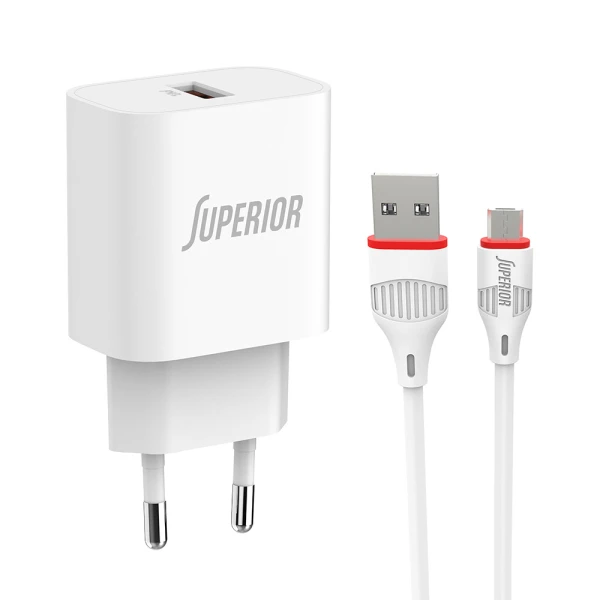 Kucni punjac comicell superior co-ba21a fast qc3.0 18w 3a micro usb beli