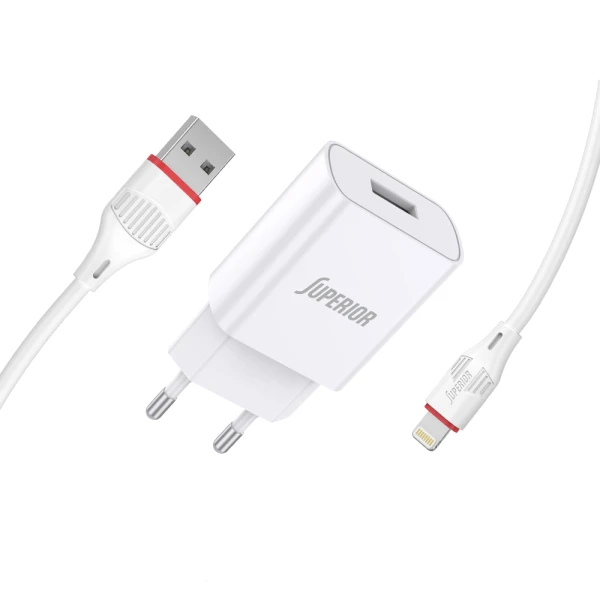 Kucni punjac superior su-p100 10.5w 2.1a lightning beli