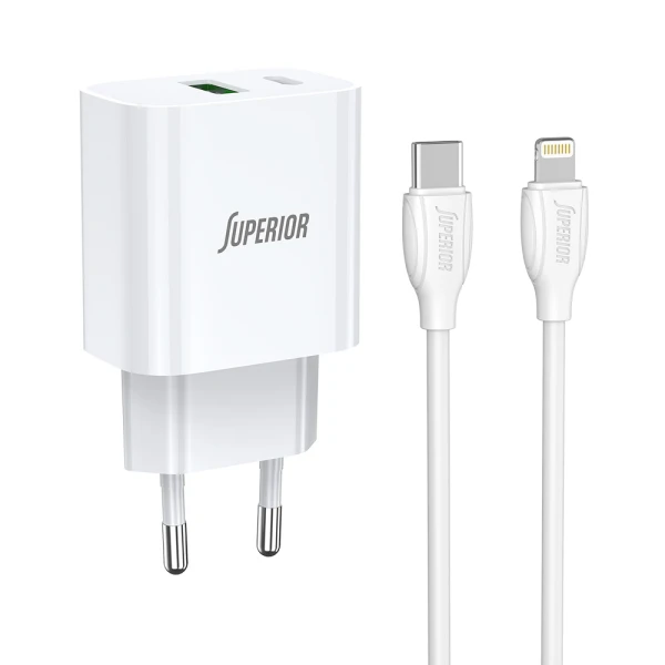 Kucni punjac superior su-p102 20w type c na lightning beli (cert)