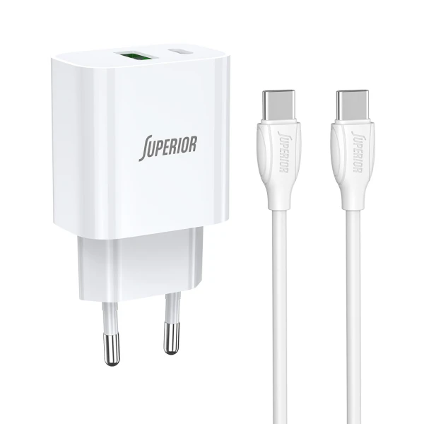 Kucni punjac superior su-p102 20w type c na type c beli (cert)