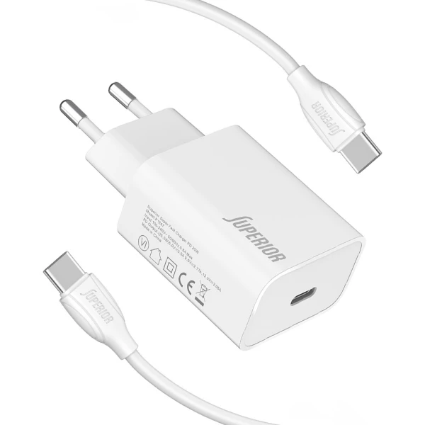 Kucni punjac superior su-p103 super fast pd 25w 3a type c na type c beli (cert)