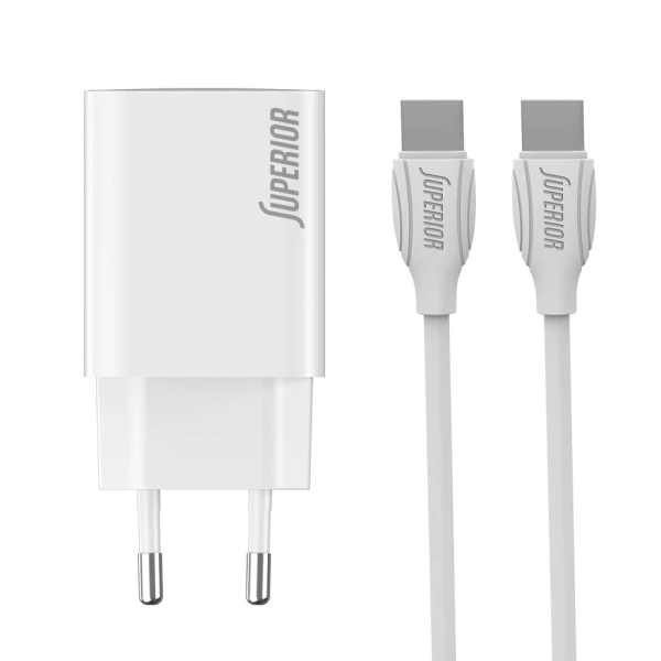 Kucni punjac superior su-p103 super fast pd 25w 3a type c na type c beli (cert)