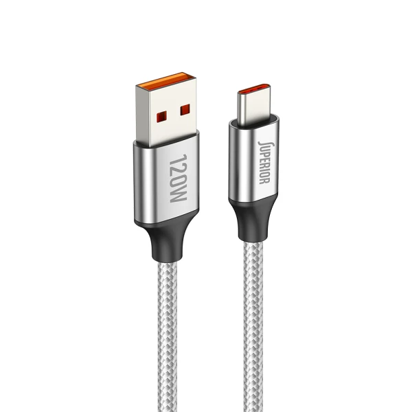 Usb data kabal superior su-k100 pleteni fast 120w 6a type c 1m srebrni
