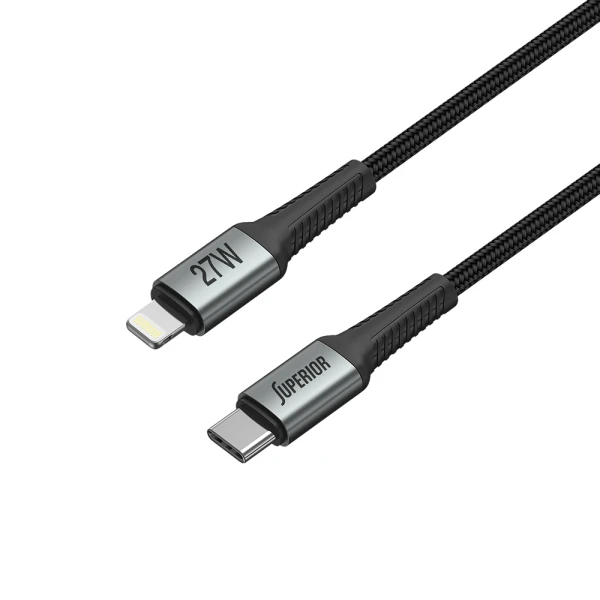 Usb data kabal superior su-k101 pleteni 27w 3a type c na lightning 1m crni