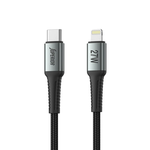 Usb data kabal superior su-k101 pleteni 27w 3a type c na lightning 1m crni