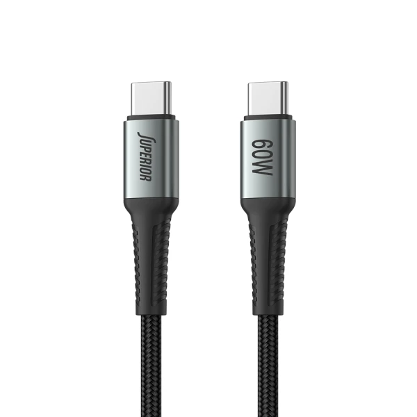 Usb data kabal superior su-k102 pleteni fast 60w 3a type c na type c 1m crni
