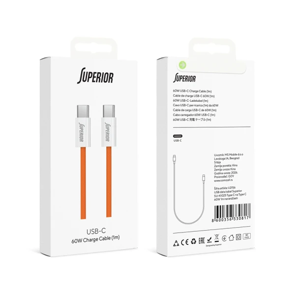 Usb data kabal superior su-k1025 type c na type c 60w 1m narandžasti