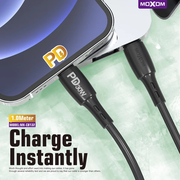 Usb data kabal moxom mx-cb132 pd 30w type-c na lightning 1m crni