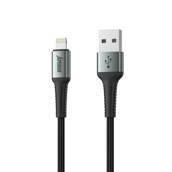 Usb data kabal superior su-k104 fast 12w 2.4a usb a na lightning 1m crni