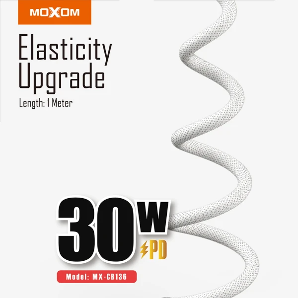 Usb data kabal moxom mx-cb136 pd 30w type-c na lightning 1m beli