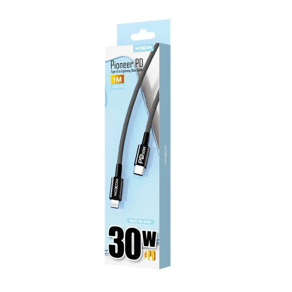 Usb data kabal moxom mx-cb136 pd 30w type-c na lightning 1m crni
