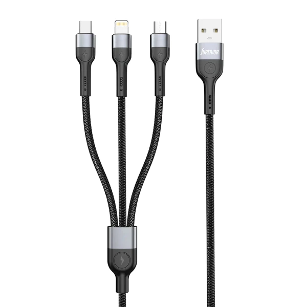 Usb data kabal superior su-k106 3in1 lightning/micro/type c 1m crni