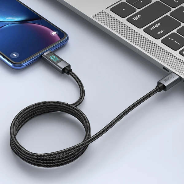 Usb data kabal superior su-k107 pleteni type-c na type-c 5a 100w sa led ekranom 1m crni