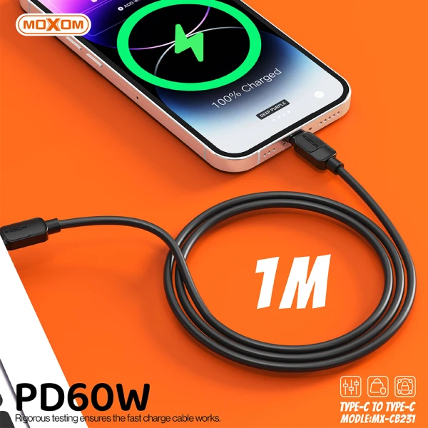 Usb data kabal moxom mx-cb231 pd 60w type-c na type-c 1m crni