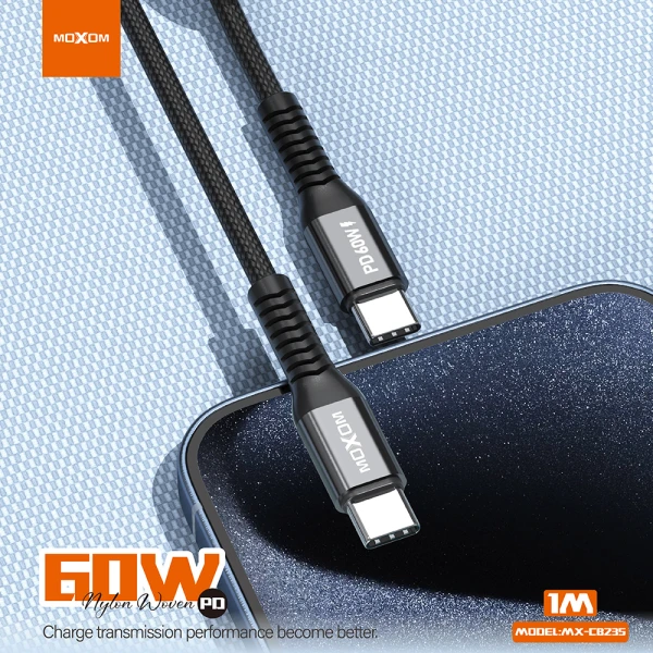 Usb data kabal moxom mx-cb235 pd 60w type-c na type-c 1m crni