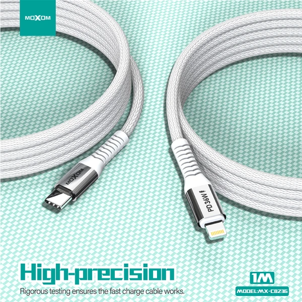 Usb data kabal moxom mx-cb236 pd 36w type-c na lightning 1m beli