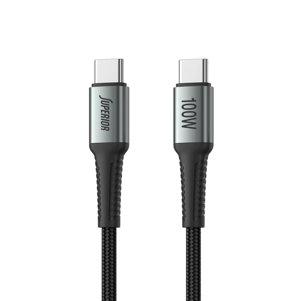 Usb data kabal superior su-k110 pleteni fast 100w 5a type-c na type-c 2m sivi