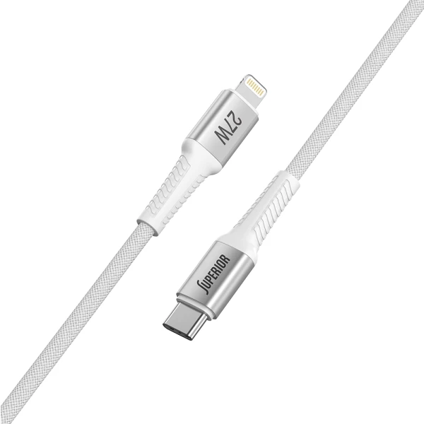 Usb data kabal superior su-k150 pleteni 27w 3a type-c na lightning 1m beli