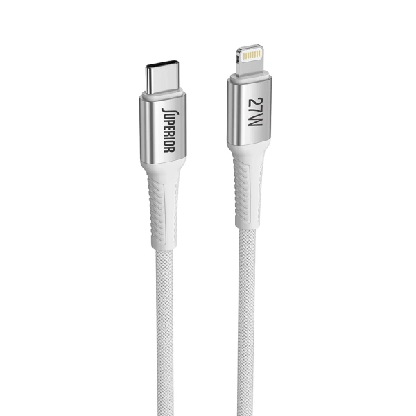 Usb data kabal superior su-k150 pleteni 27w 3a type-c na lightning 1m beli